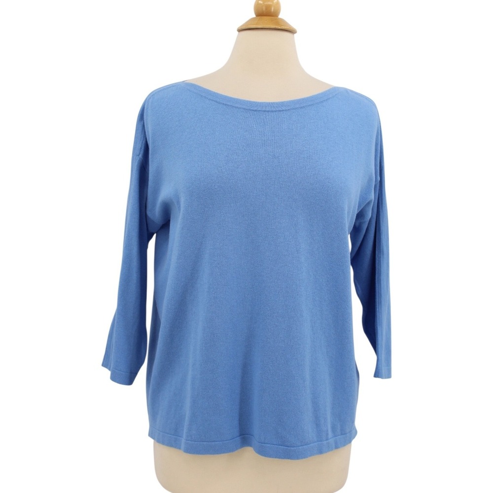 J. McLaughlin Boatneck Sweater Medium Blue Quiet Luxury Minimalist Classic